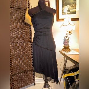 Suzy Shier Black Asymmetrical Halter Dress